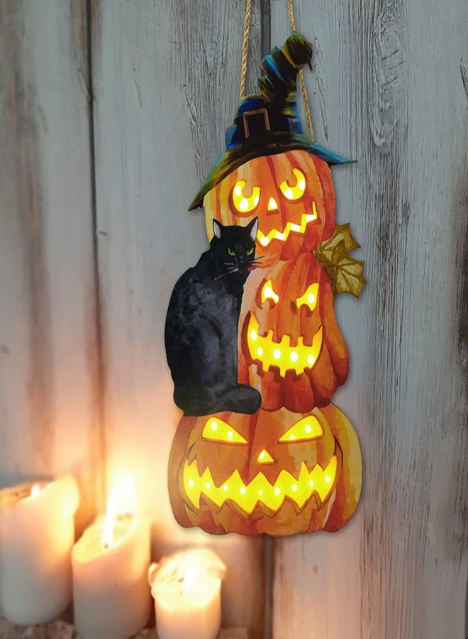 VDKIDKT Halloween Wood Fall Pumpkin Welcome Sign with Light for Thanksgiving Fall Front Door Decoration for Harvest Thanksgiving Autumn Hanging Wall Decor with Light (3 Pumpkins) - Image 3